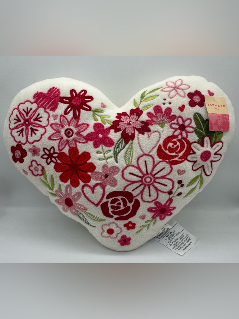 NWT Joyward Embroidered Flowers Heart Shaped Accent Pillow